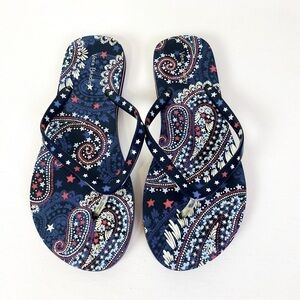 Vera Bradley Red White and Blue Paisley Star Print Flip Flops Size 7/8